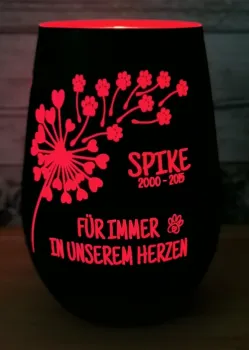Personalisierbares Windlicht | Gedenklicht für Haustiere | Trauerlicht | Schwarz-Rot