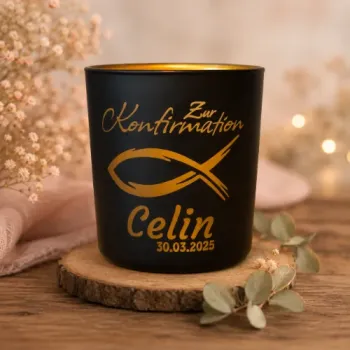 Personalisiertes Windlicht zur Konfirmation mit Name & Datum – Geschenk zur Konfirmation