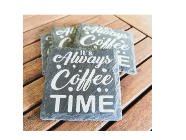 Untersetzer aus Schiefer - 4er Set - Its Always Coffee Time