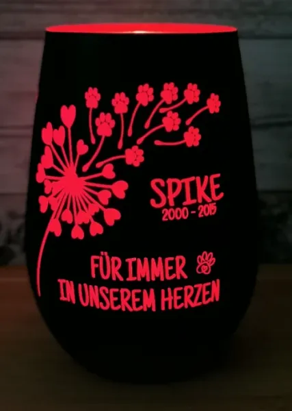 Personalisierbares Windlicht | Gedenklicht für Haustiere | Trauerlicht | Schwarz-Rot