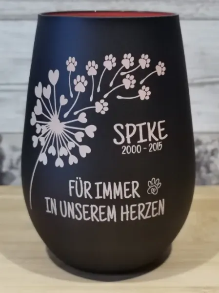 Personalisiertes Windlicht | Gedenklicht für Haustiere - Schwarz-Rot