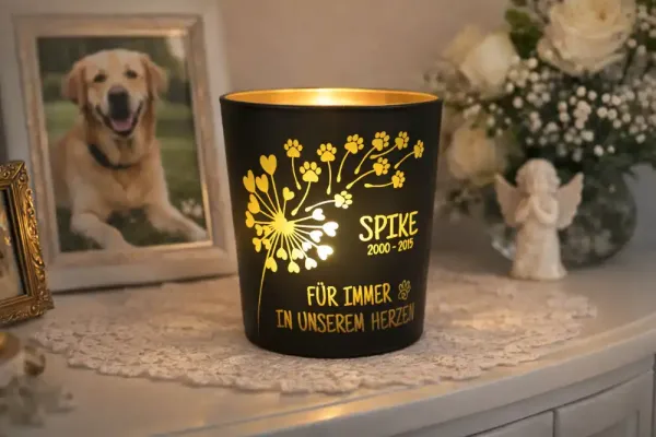 Personalisierbares Gedenklicht für Haustiere