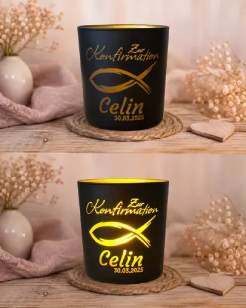Personalisiertes Windlicht zur Konfirmation mit Name & Datum – Geschenk zur Konfirmation