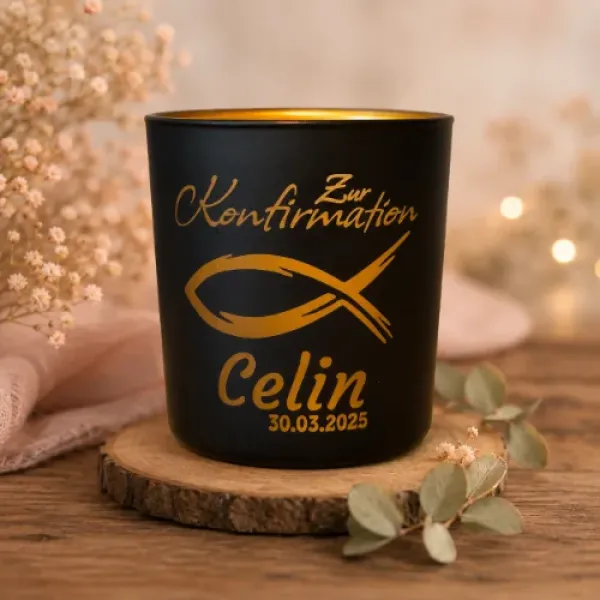 Personalisiertes Windlicht zur Konfirmation mit Name & Datum – Geschenk zur Konfirmation